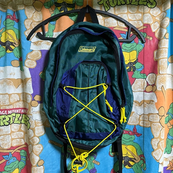 Coleman Dark Green and Navy Backpack with Bright Yellow - Picture 1 of 3